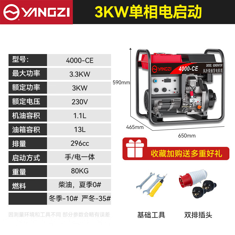揚(yáng)子發(fā)電機(jī)柴油4000-CE 3KW電啟動(dòng)單相220V【下架】